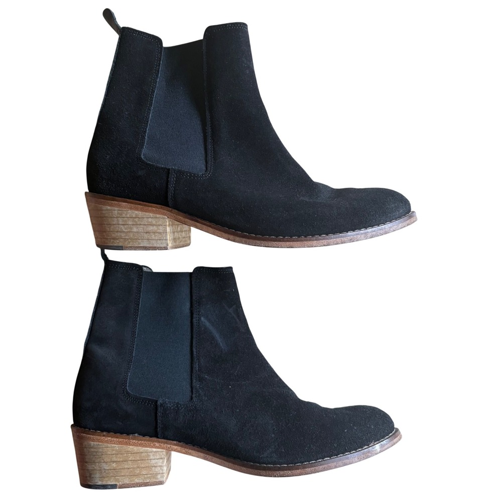 Anthropologie MATT BERNSON Frisco Blk Suede Chelsea Boots Block Heel Wmns Sz 6.5